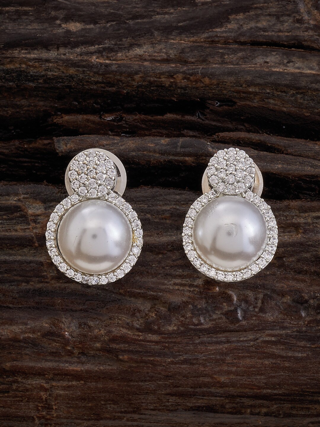 

Kushal's Fashion Jewellery Rhodium-Plated Zircon Studded & Pearl Circular Studs Earrings, Silver