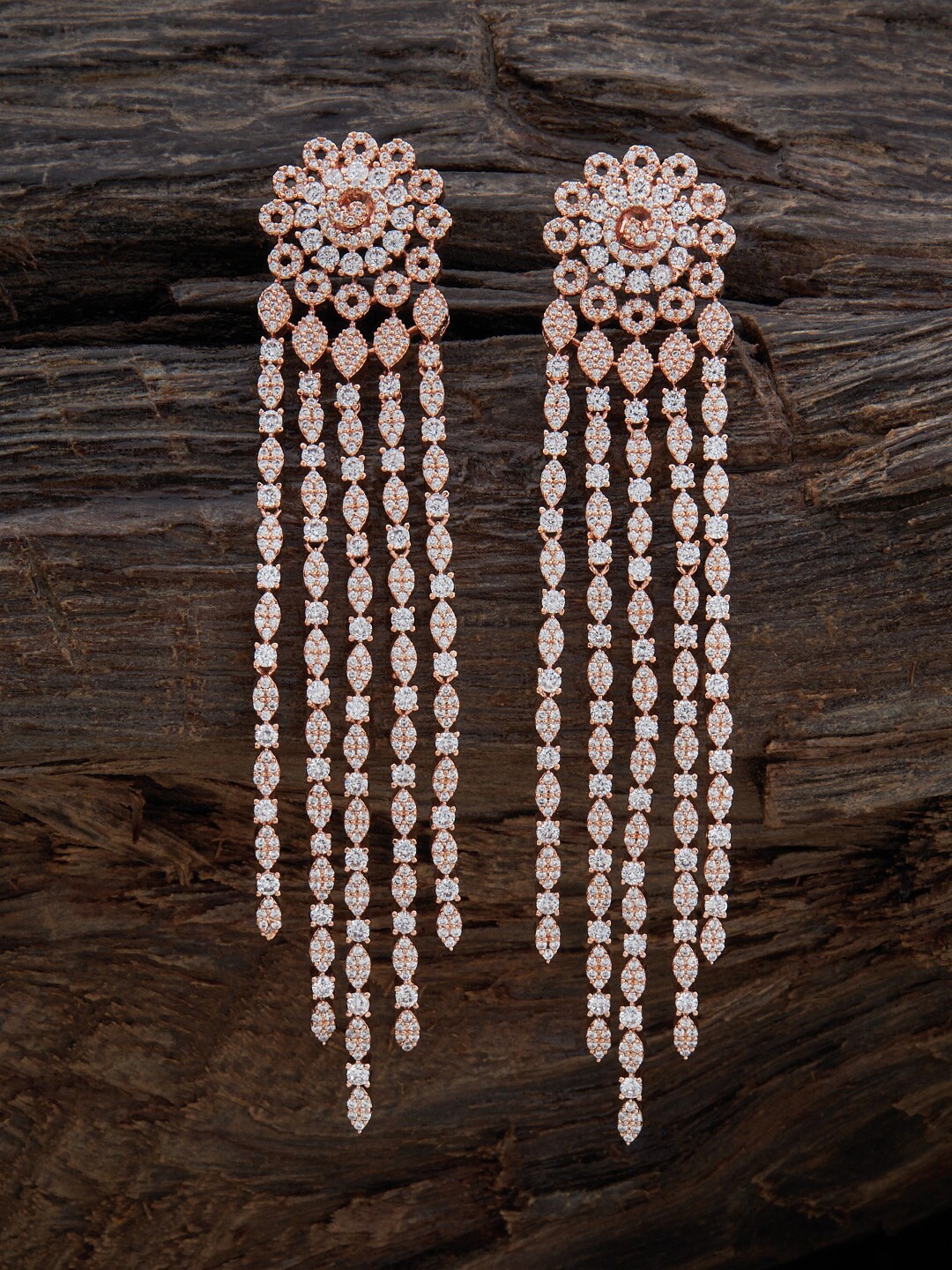 

Kushal's Fashion Jewellery Rose Gold-Plated Contemporary Cubic Zirconia Drop Earrings