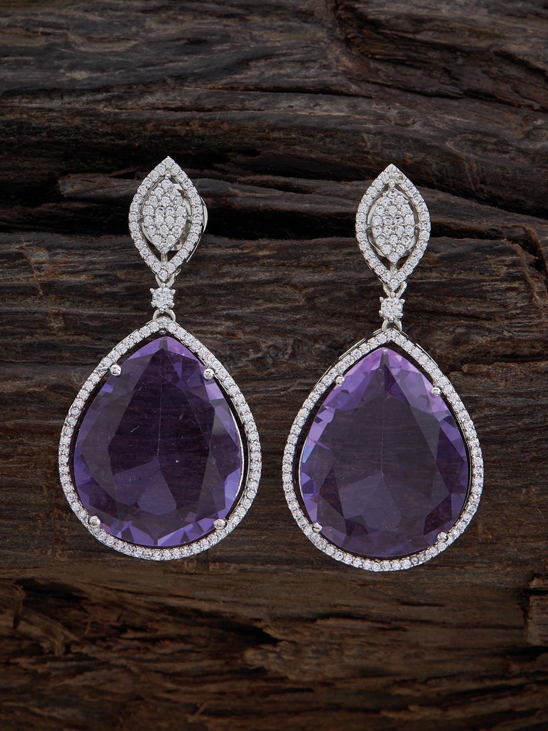 

Kushal's Fashion Jewellery Rhodium-Plated Teardrop Shaped Drop Earrings, Silver