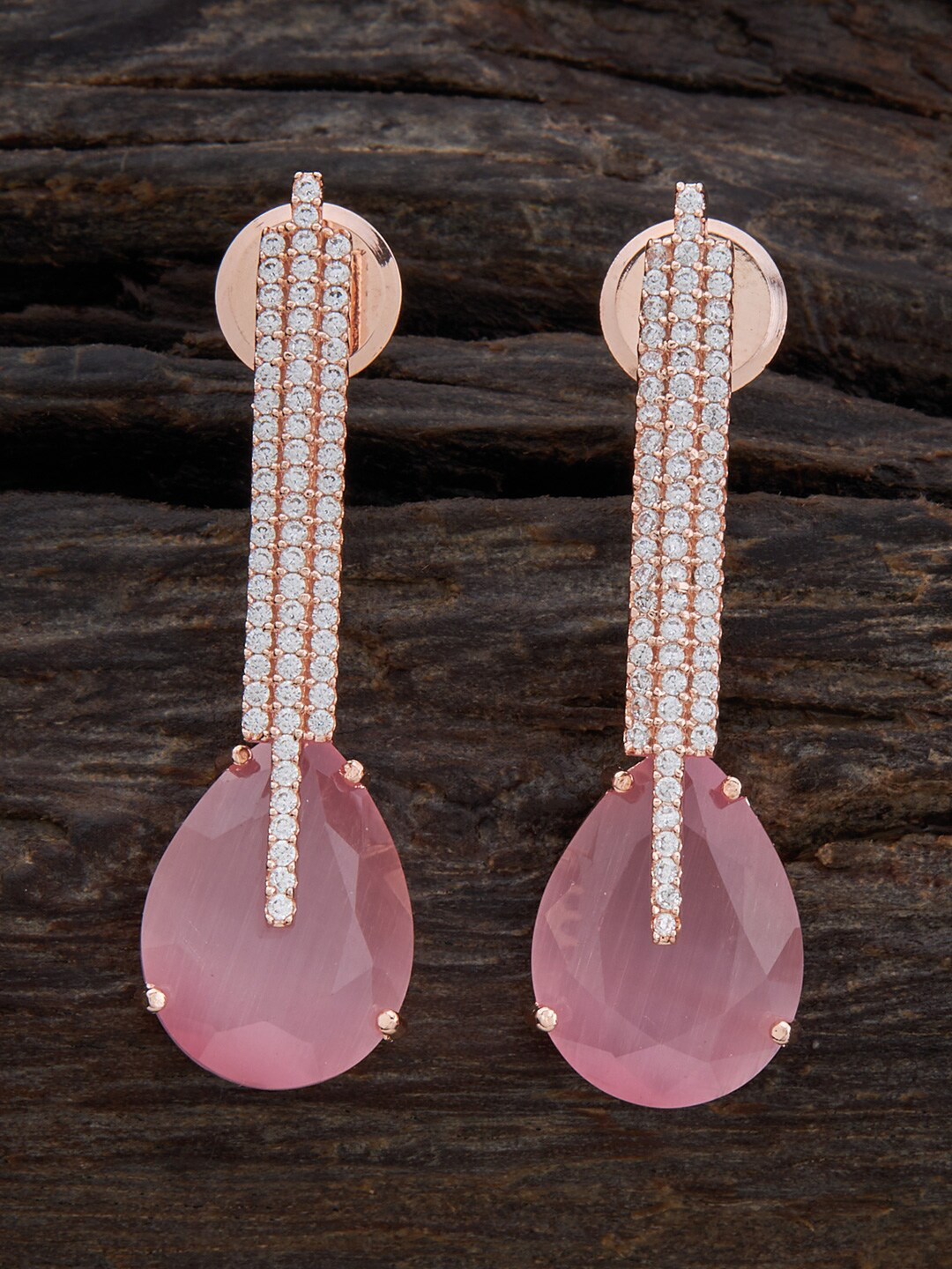 

Kushal's Fashion Jewellery Rhodium-Plated Cubic Zirconia Studded Teardrop Drop Earrings, Pink