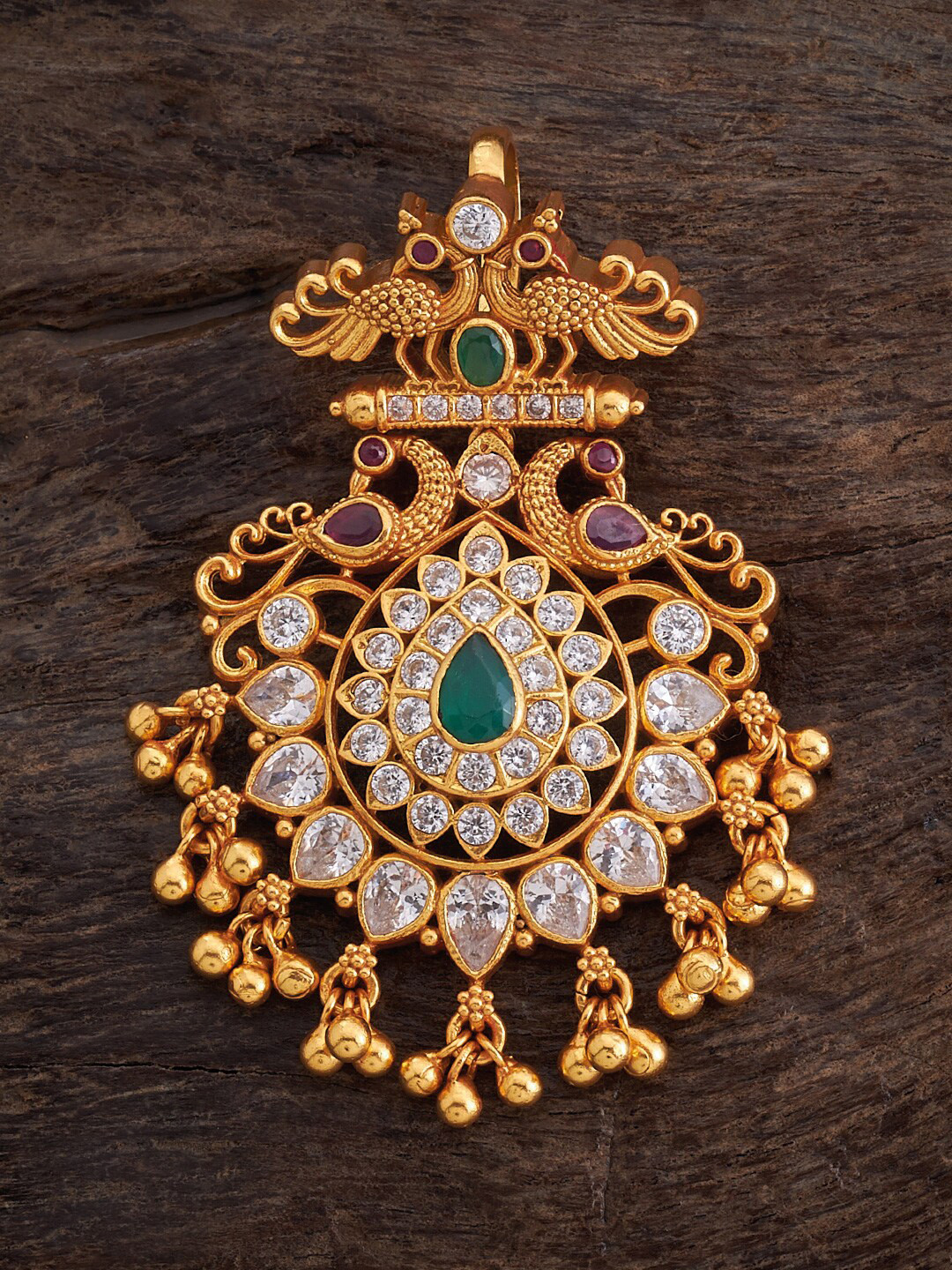 

Kushal's Fashion Jewellery 92.5 Pure Silver Gold-Plated AD Stone-Studded Pendant, Red