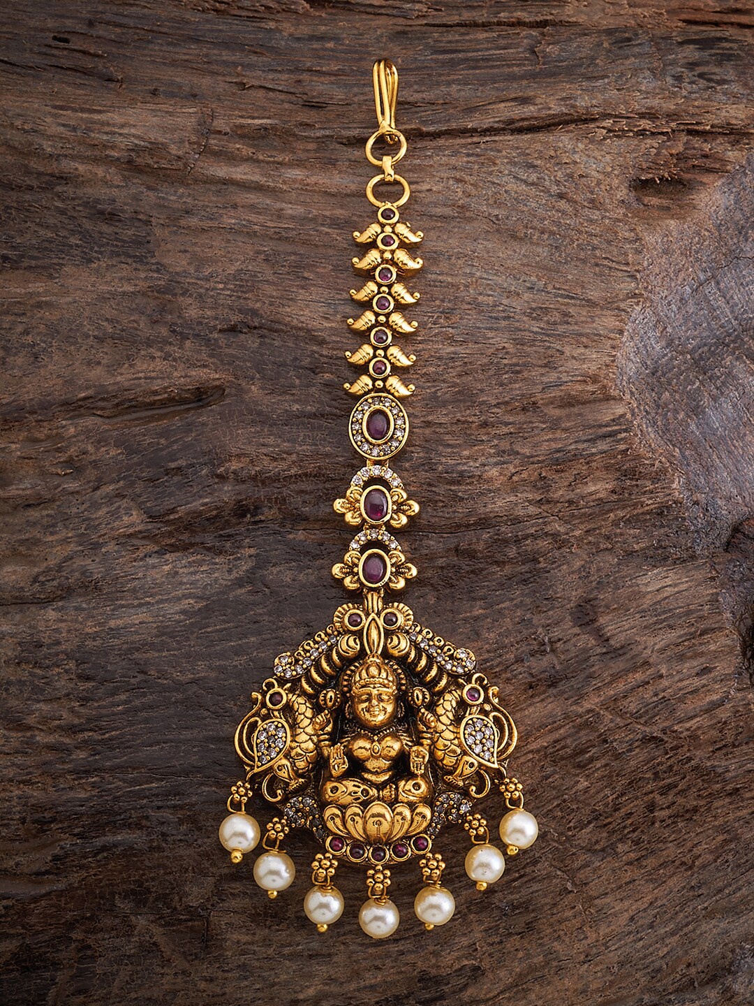 

Kushal's Fashion Jewellery Stone-Studded & Beaded Maang Tikka, Gold
