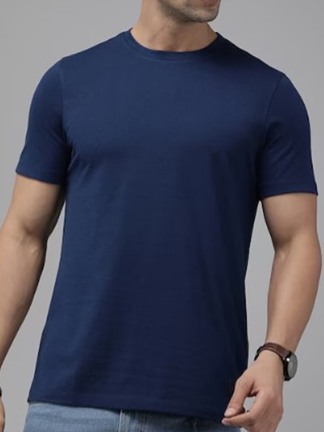 

KAEZRI Round Neck Casual Cotton T-shirt, Navy blue