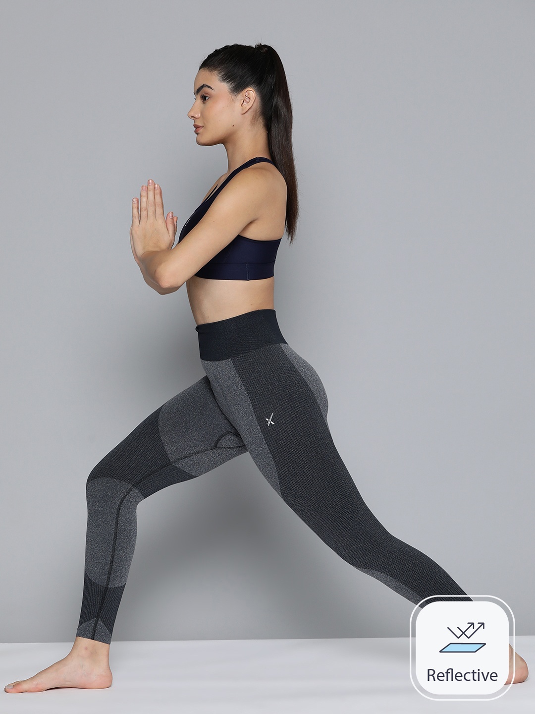 

HRX by Hrithik Roshan Women Patterned Rapid-Dry Seamless Yoga Tights, Black