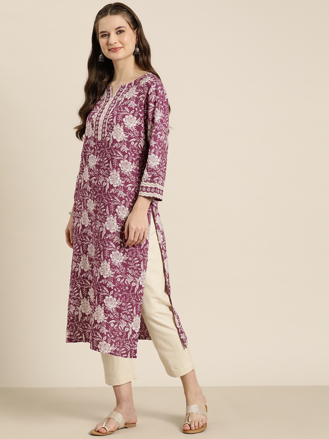 

HERE&NOW Floral Print Kurta, Purple