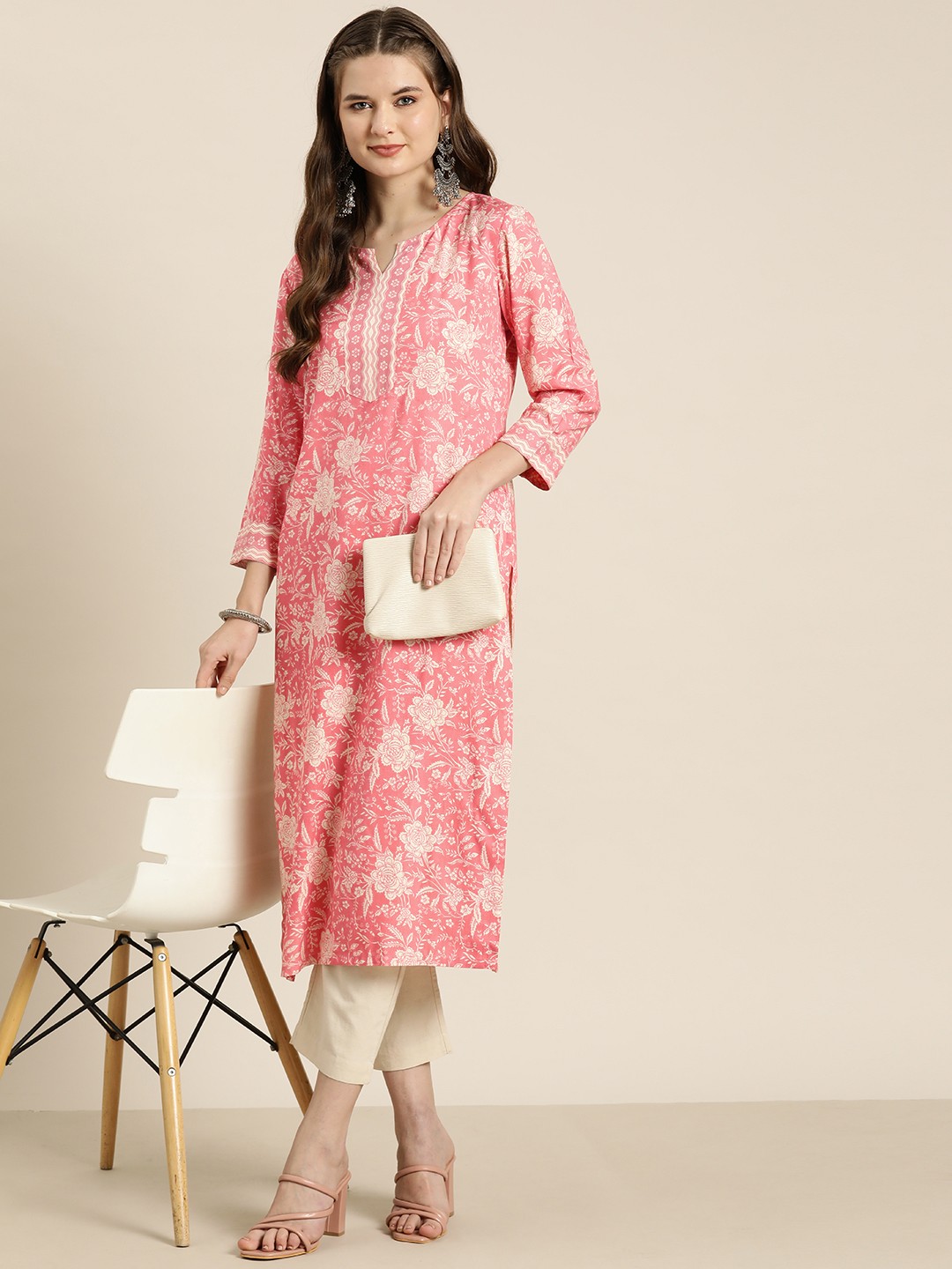 

HERE&NOW Floral Print Kurta, Peach