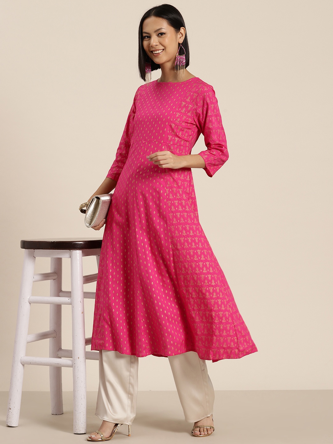 

HERE&NOW Ethnic Motifs Print Kurta, Pink