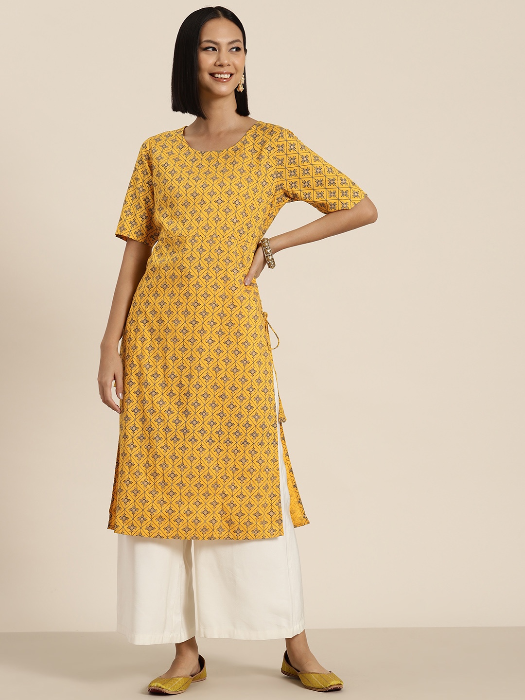 

HERE&NOW Ethnic Motifs Print Kurta, Mustard