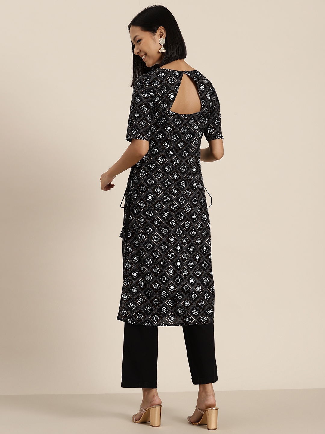 

HERE&NOW Ethnic Motifs Print Kurta, Black