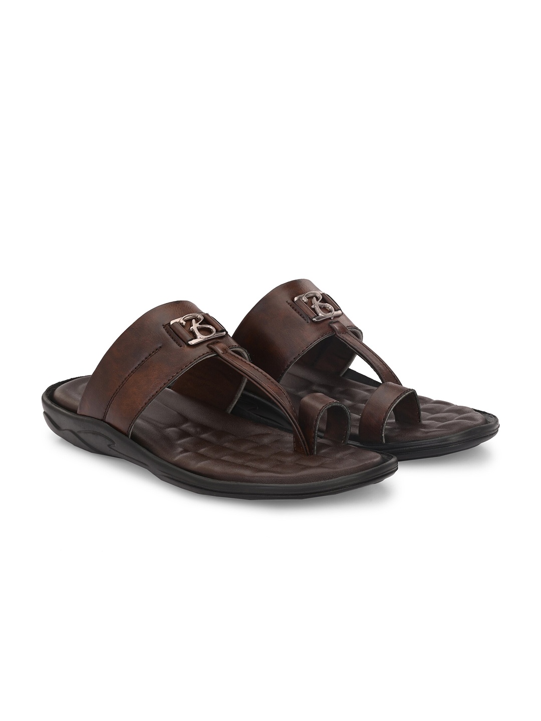 

Azzaro Black Men Embellished One Toe Comfort Sandals, Brown