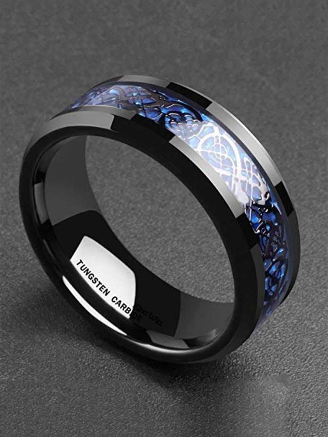 

MEENAZ Unisex Set Of 2 Silver-Plated Stainless Steel Finger Rings, Black