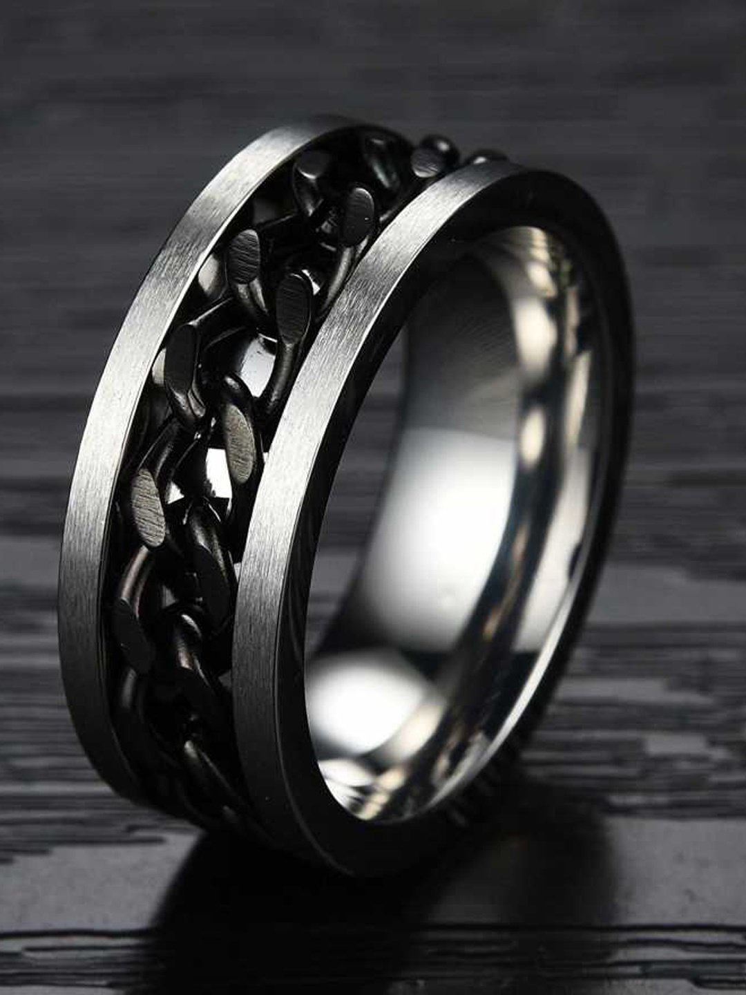 

MEENAZ Unisex Set Of 2 Silver-Plated Stainless Steel Finger Rings, Black