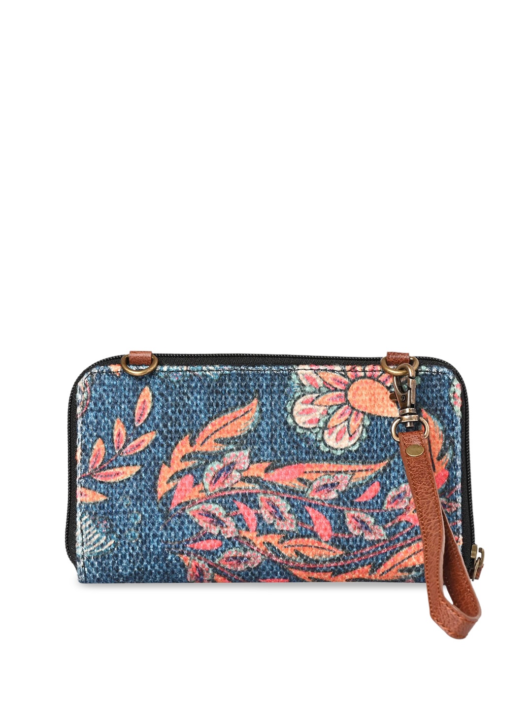 

Mona B Women Floral Printed Zip Around Wallet, Blue