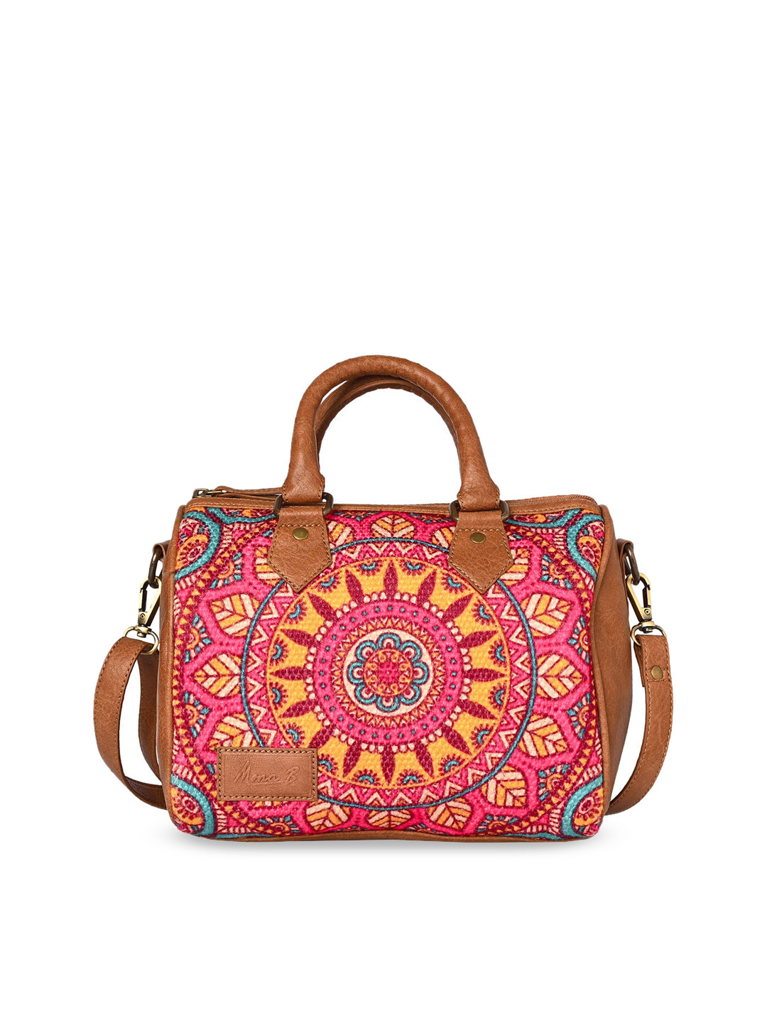 

Mona B Ethnic Motifs Printed Structured Handheld Bag, Brown