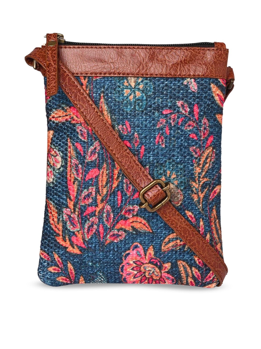 

Mona B Floral Printed Structured Sling Bag, Blue