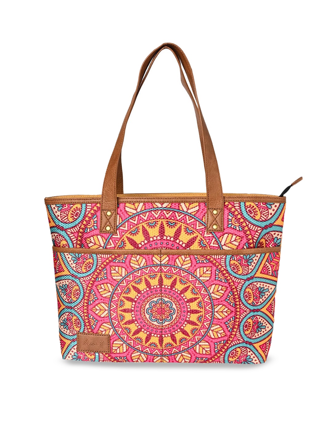 

Mona B Ethnic Motifs Printed Structured Shoulder Bag, Mustard