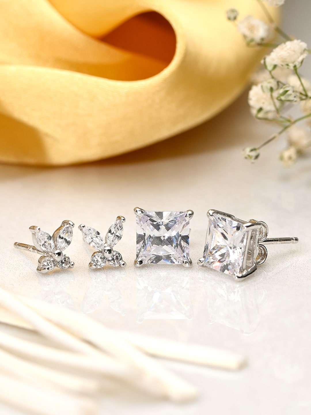 

Zavya Set Of 2 Rhodium-Plated Sterling Silver Contemporary Studs Earrings