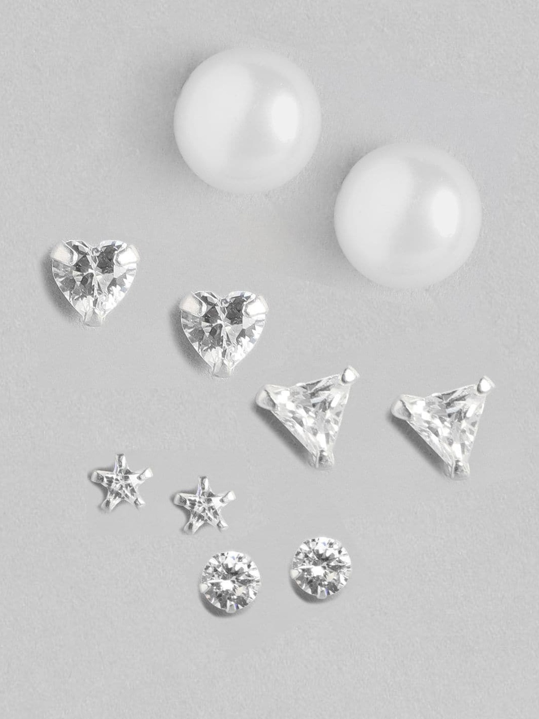 

Zavya Set Of 5 Rhodium-Plated Contemporary Sterling Silver Studs Earrings