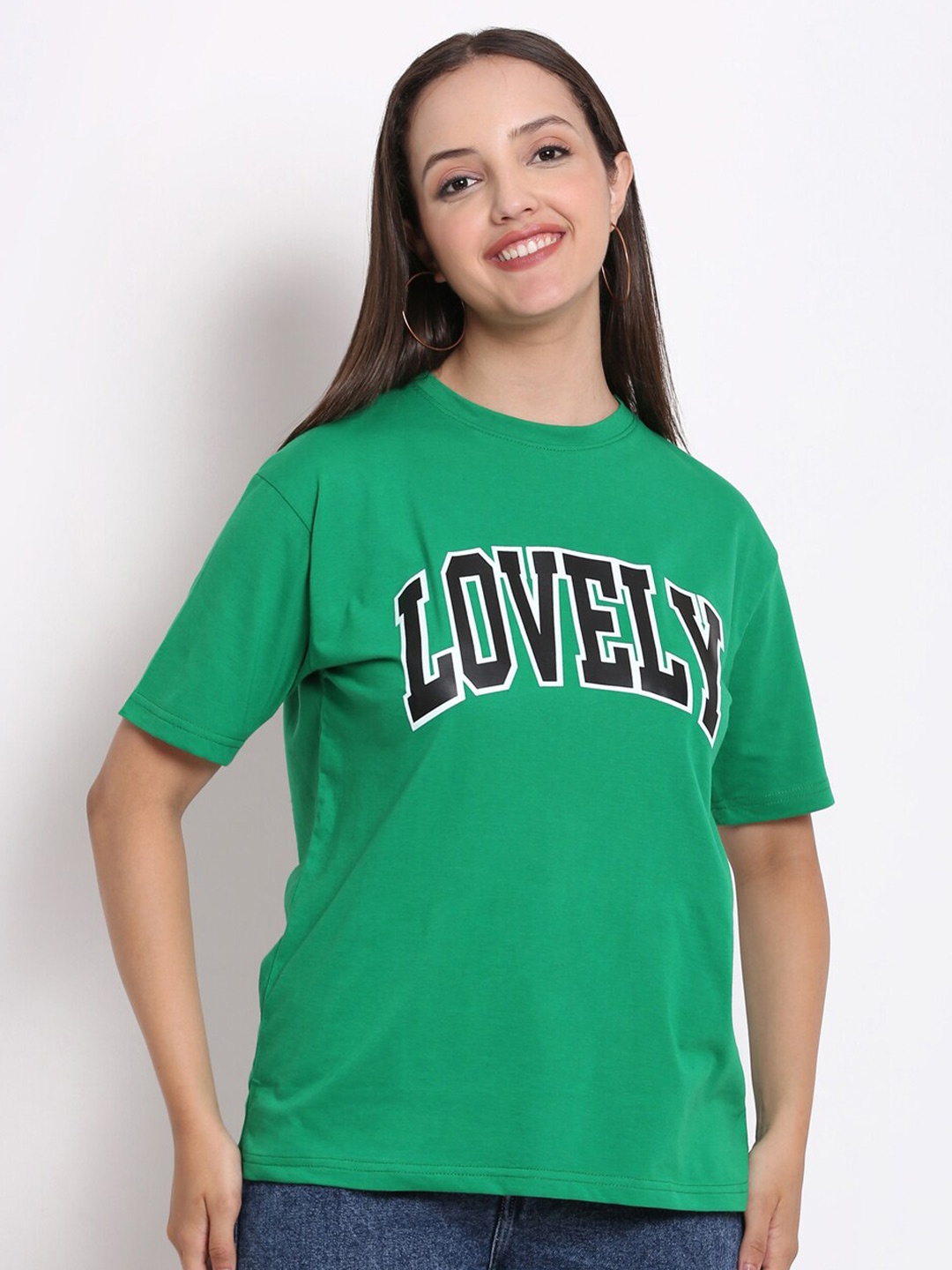 

HERE&NOW Typography Printed Cotton Boxy T-shirt, Green