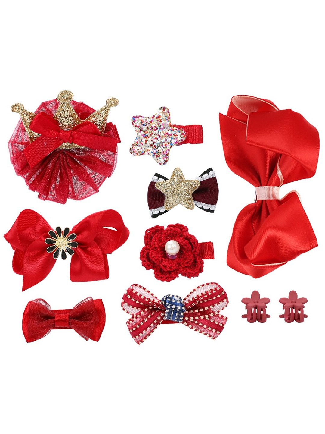 

YouBella Set Of 10 Embellished Alligator Hair Clip, Red