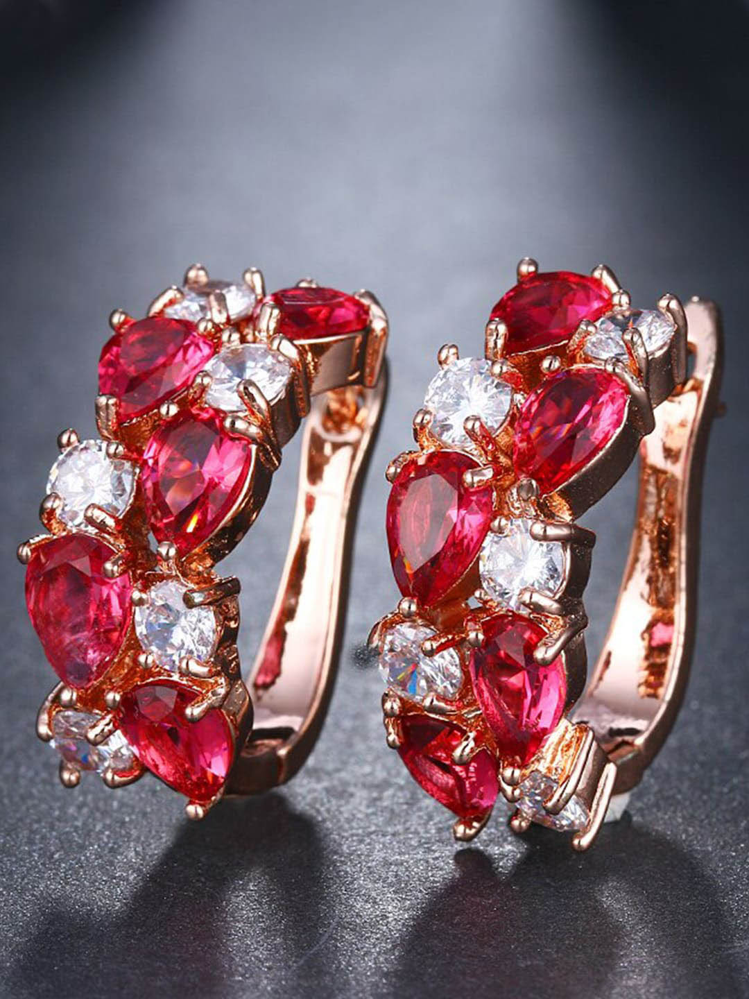 

YouBella Gold-Plated Contemporary Crystal Hoops Earrings, Red