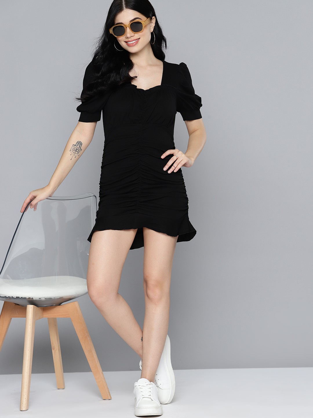 

Mast & Harbour Puff Sleeve Bodycon Mini Dress, Black