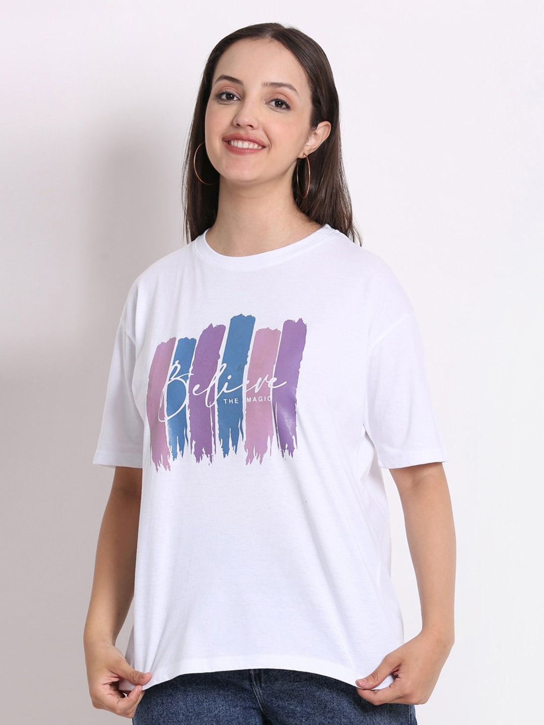 

HERE&NOW White Typography Printed Cotton Boxy T-shirt