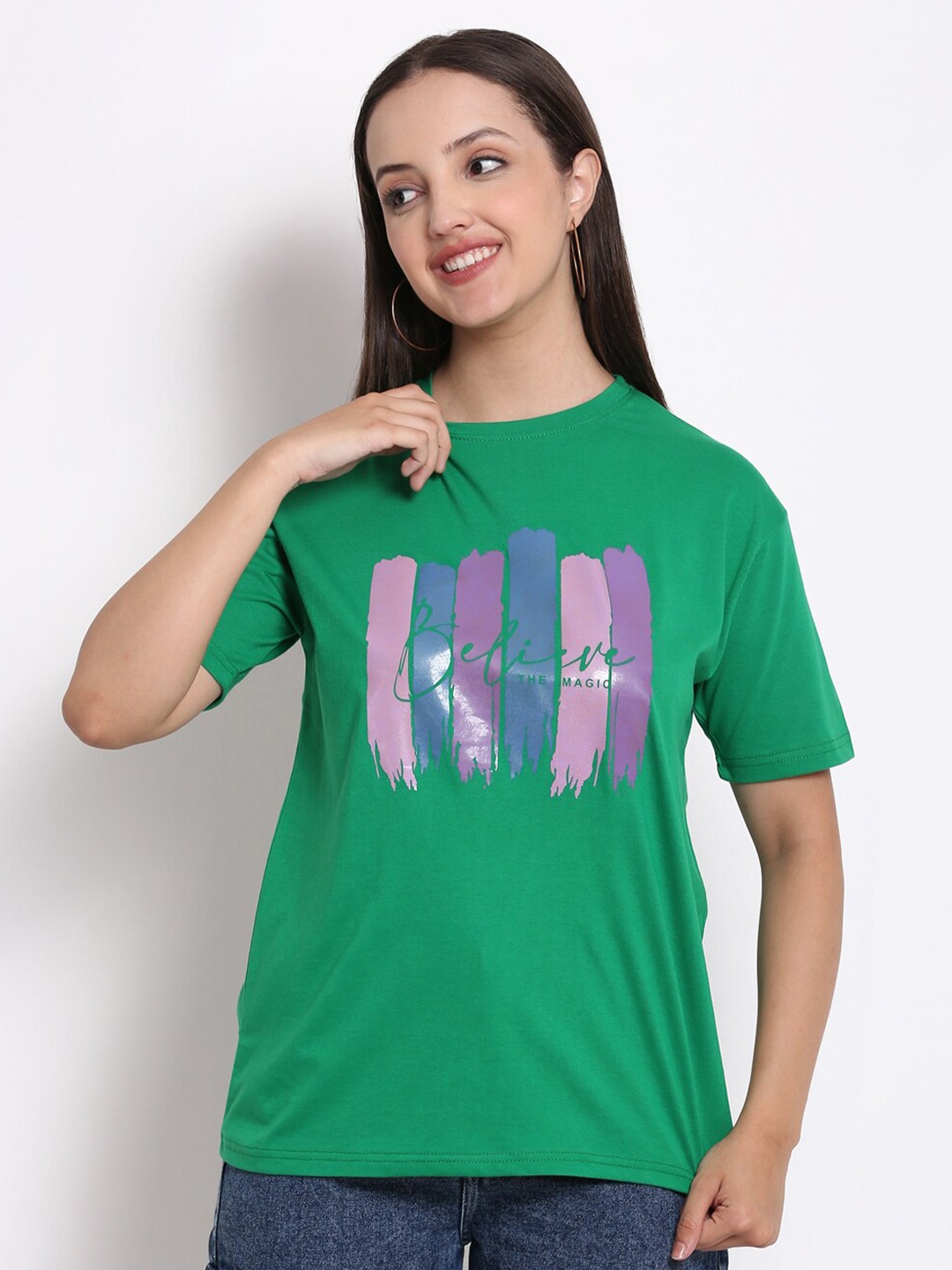 

HERE&NOW Typography Printed Cotton Boxy T-shirt, Green