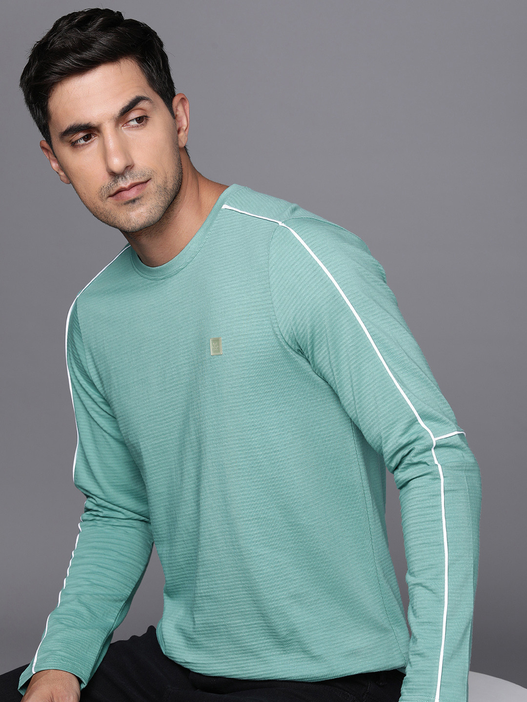 

WROGN Pure Cotton Ribbed Effect Slim Fit T-shirt, Sea green