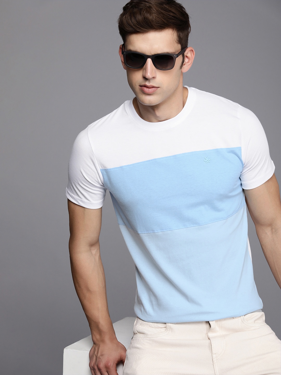 

WROGN Colourblocked Slim Fit Round Neck Casual T-shirt, White