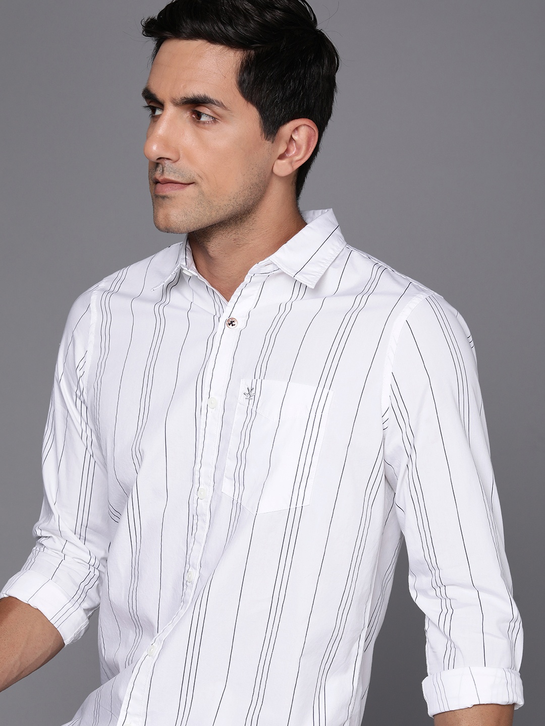 

WROGN Slim Fit Pure Cotton Striped Casual Shirt, White