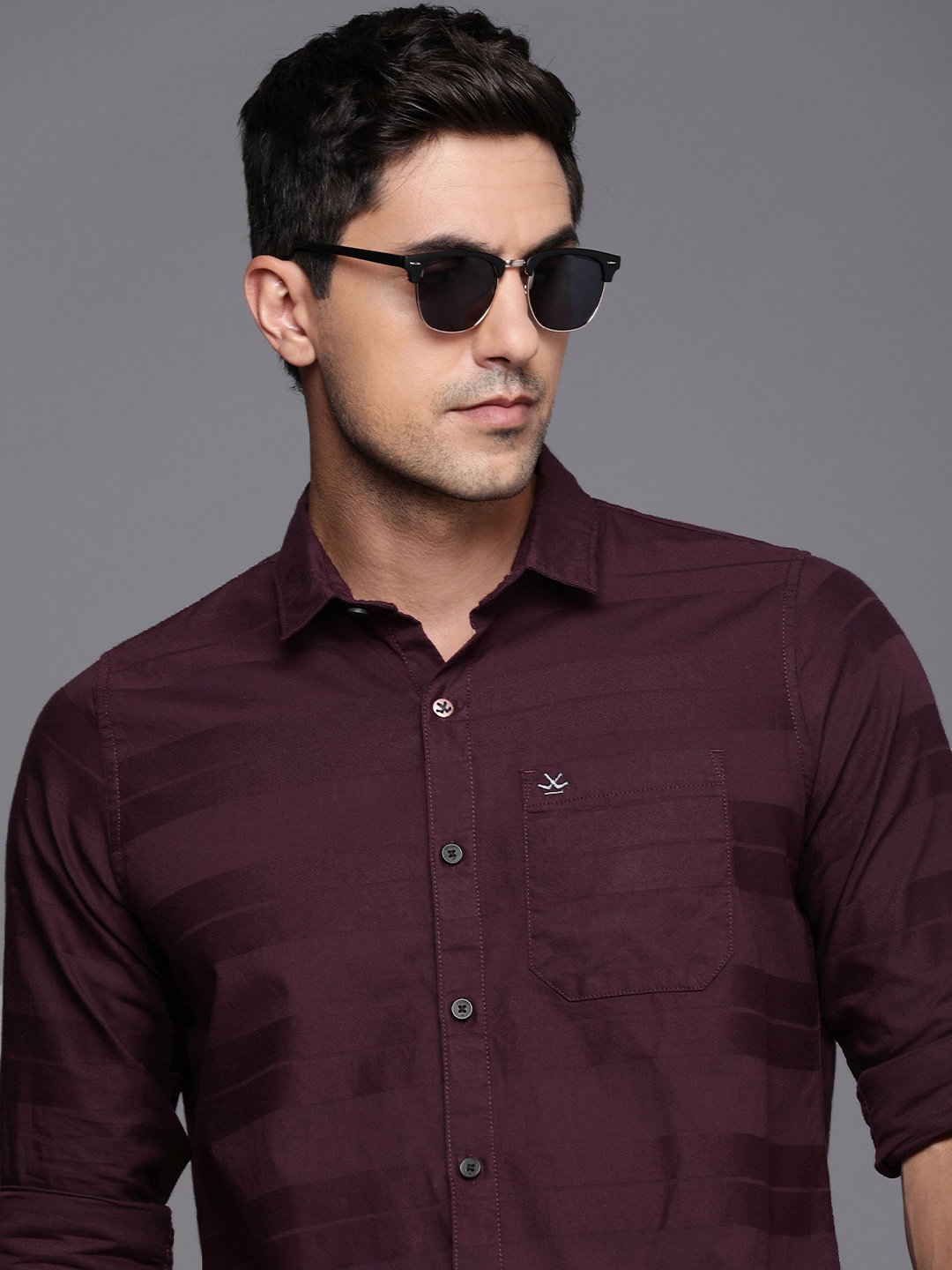 

WROGN Solid Slim Fit Pure Cotton Casual Shirt, Burgundy