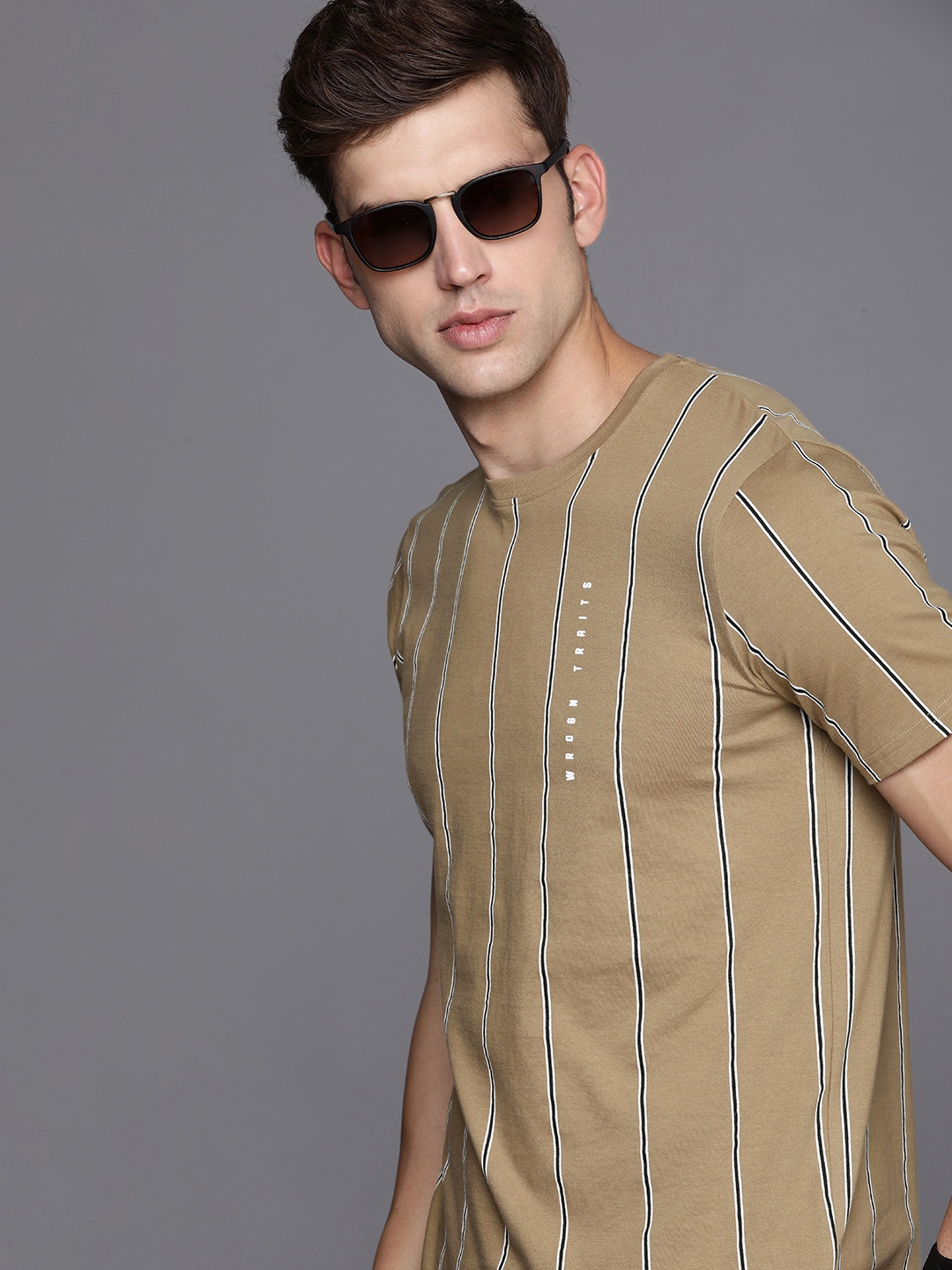 

WROGN Striped Pure Cotton Slim Fit T-shirt, Brown