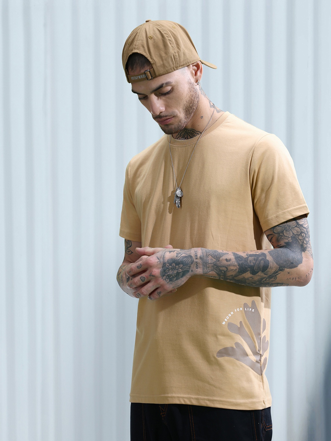 

WROGN Round Neck T-shirt, Beige
