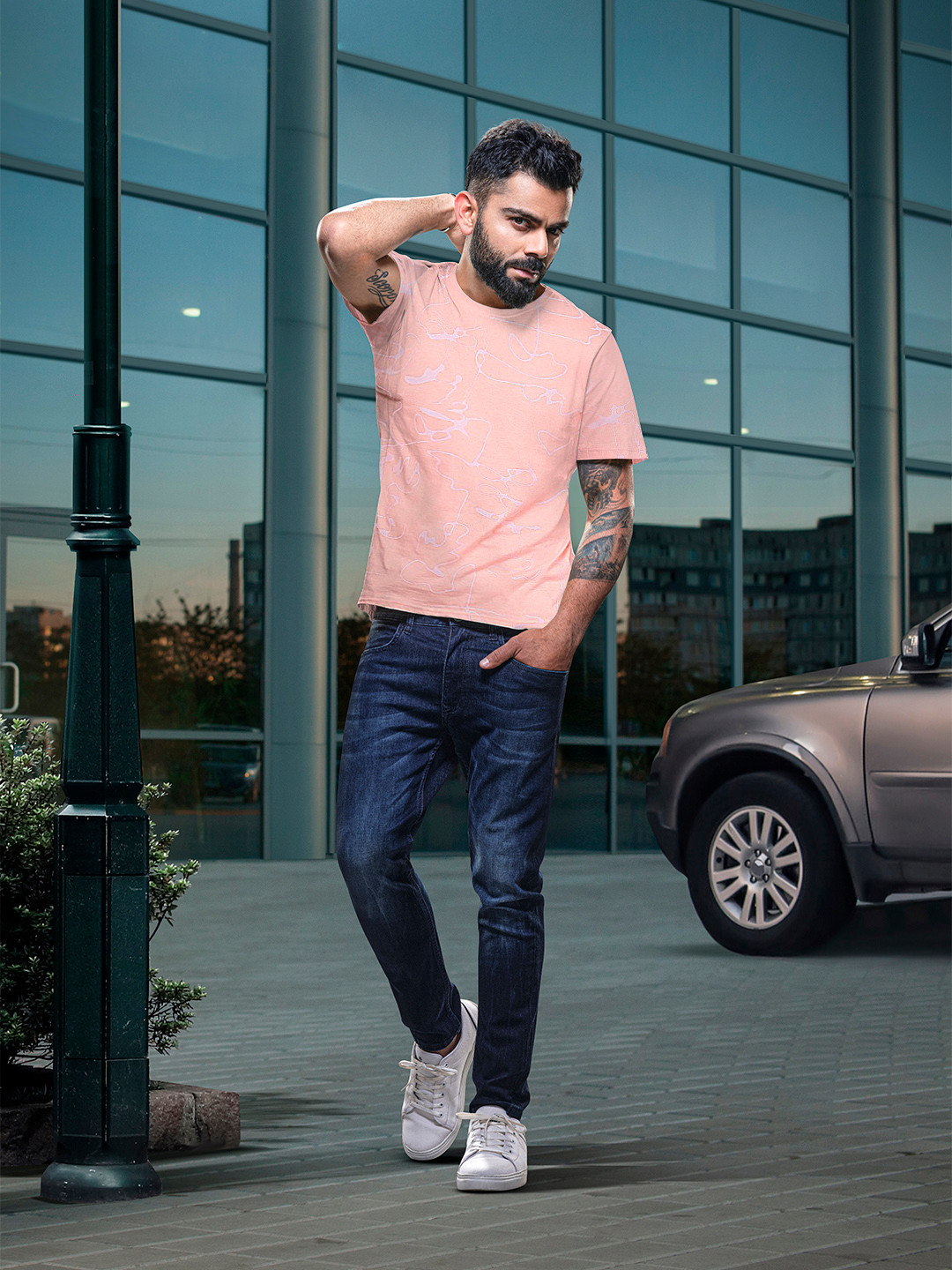 

WROGN Abstract Printed Slim Fit T-shirt, Pink