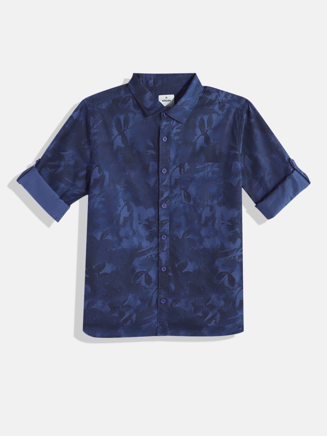 

WROGN YOUTH Boys Slim Fit Printed Pure Cotton Casual Shirt, Navy blue
