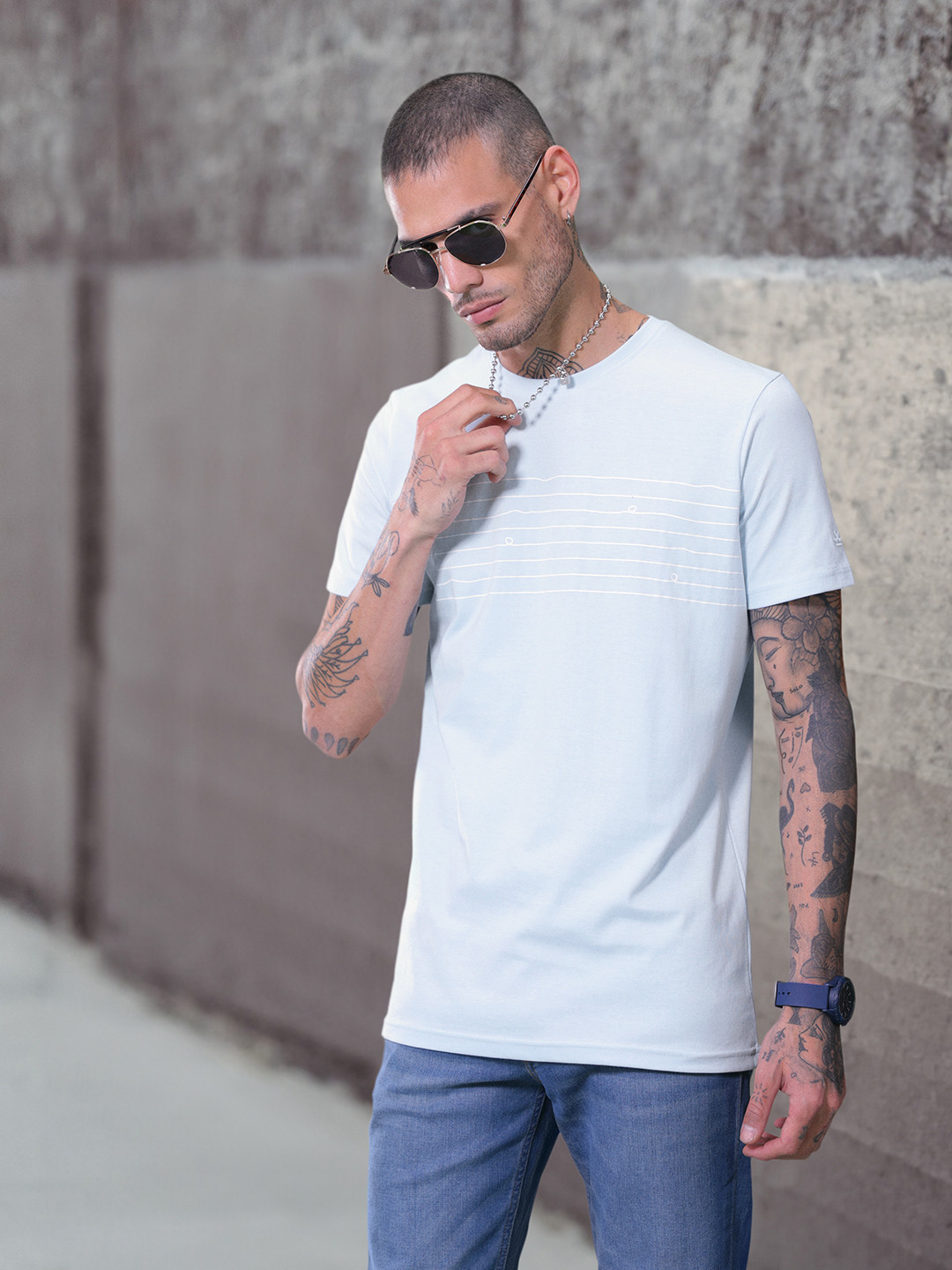 

WROGN Printed Round Neck T-shirt, Blue