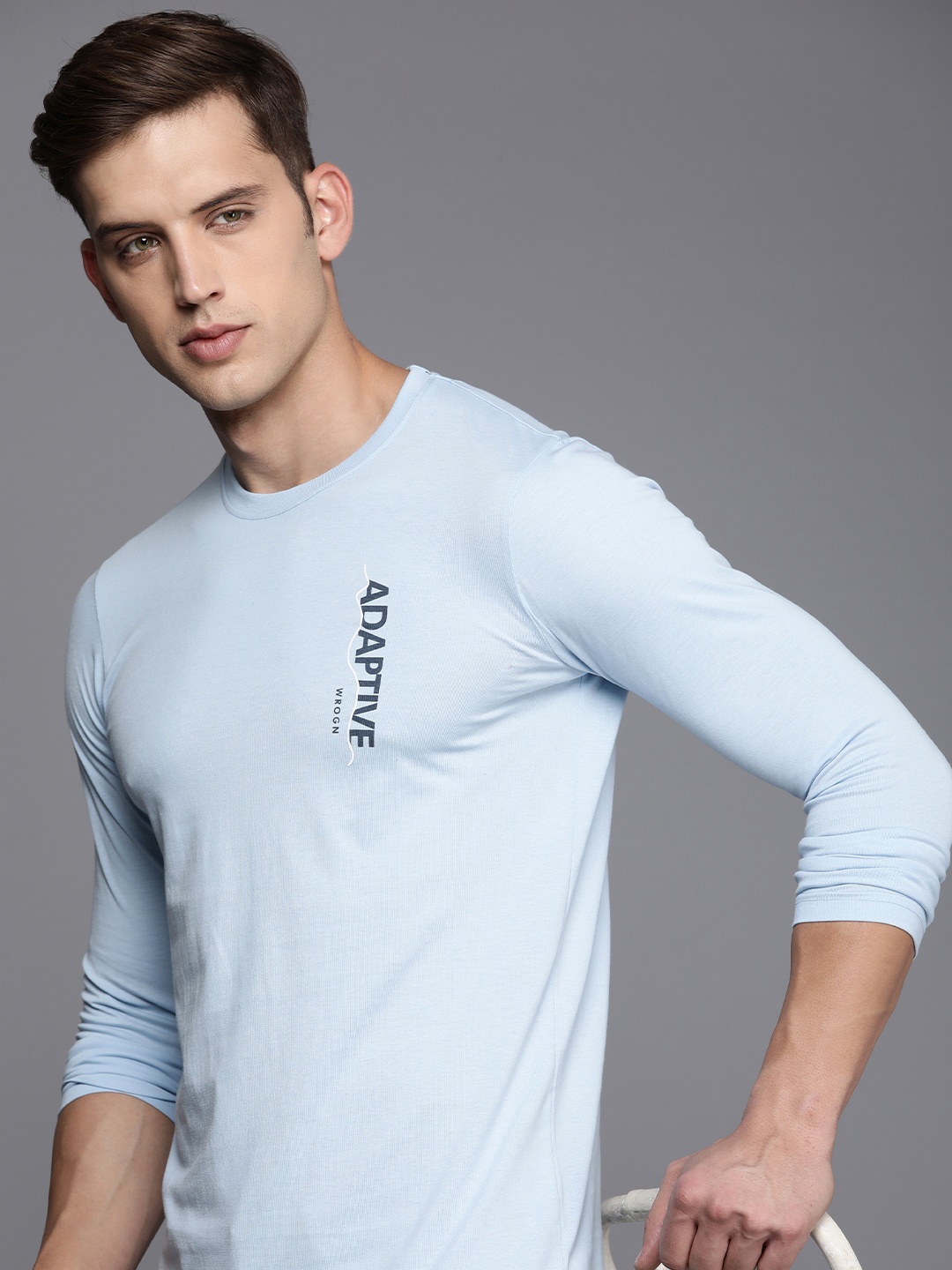 

WROGN Typography Printed Slim Fit Casual T-shirt, Blue