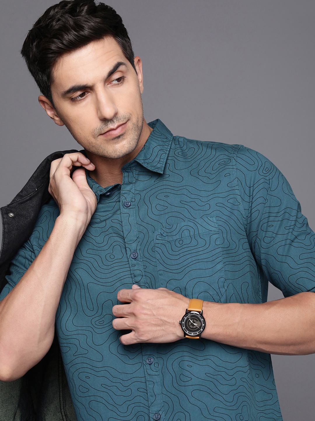 

WROGN Pure Cotton Slim Fit Abstract Printed Casual Shirt, Blue