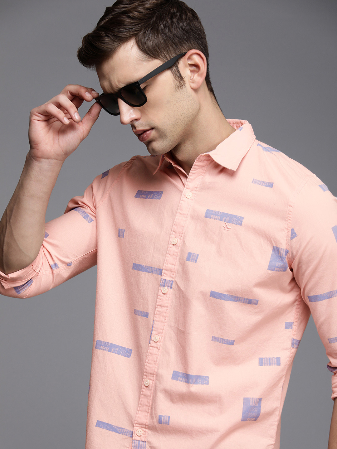 

WROGN Pure Cotton Geometric Printed Slim Fit Casual Shirt, Peach