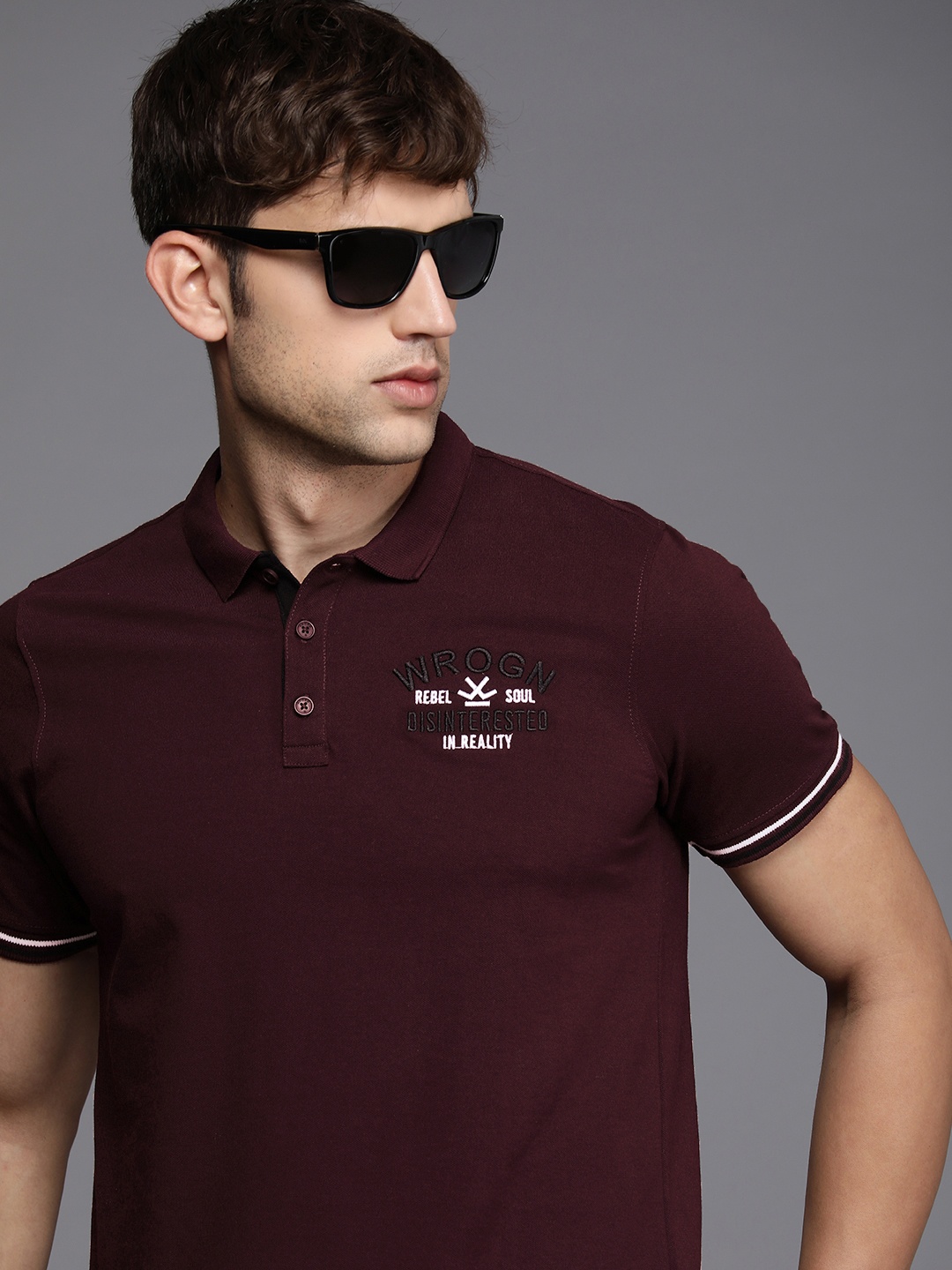 

WROGN Brand Logo Printed Polo Collar Casual T-shirt, Maroon