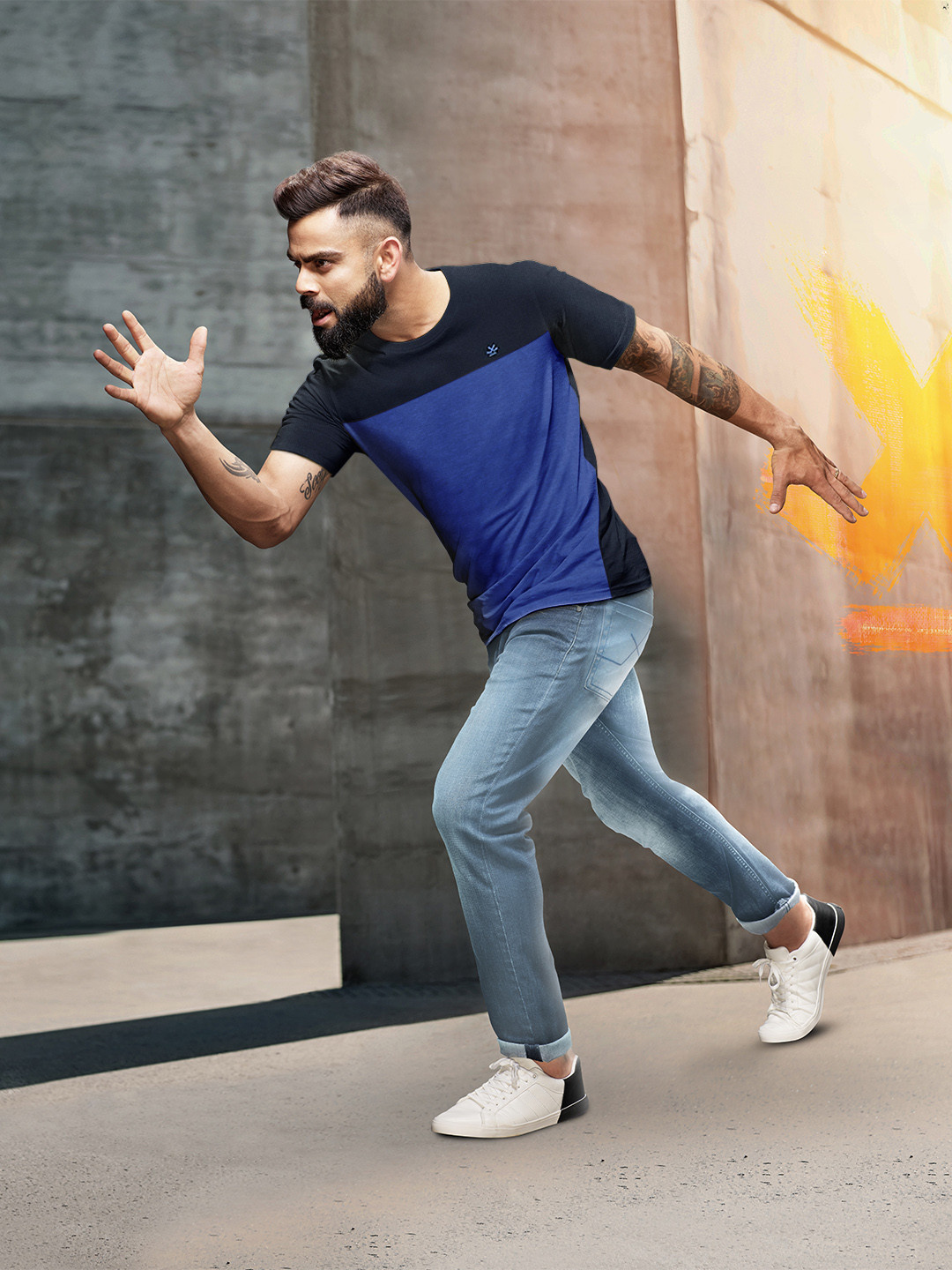 

WROGN Colourblocked Pure Cotton Slim Fit T-shirt, Blue