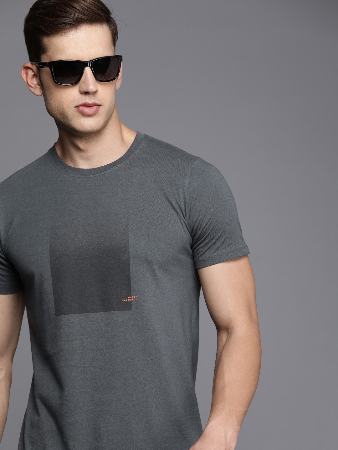 

WROGN Graphic Printed Slim Fit Casual T-shirt, Grey