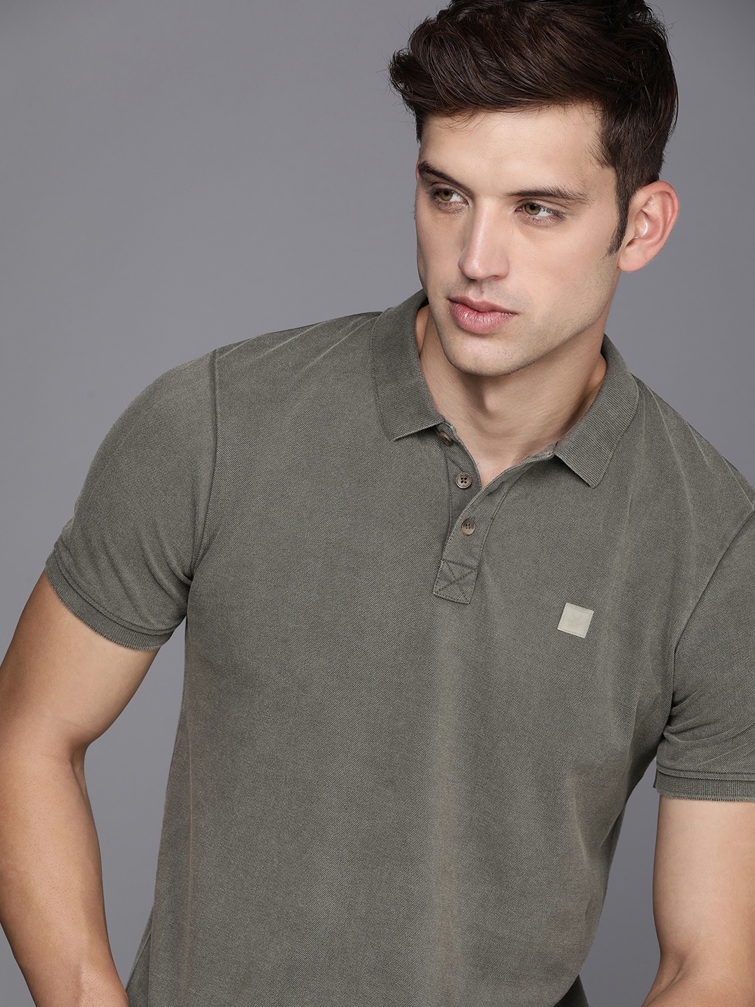 

WROGN Polo Collar Pure Cotton Slim Fit T-shirt, Grey