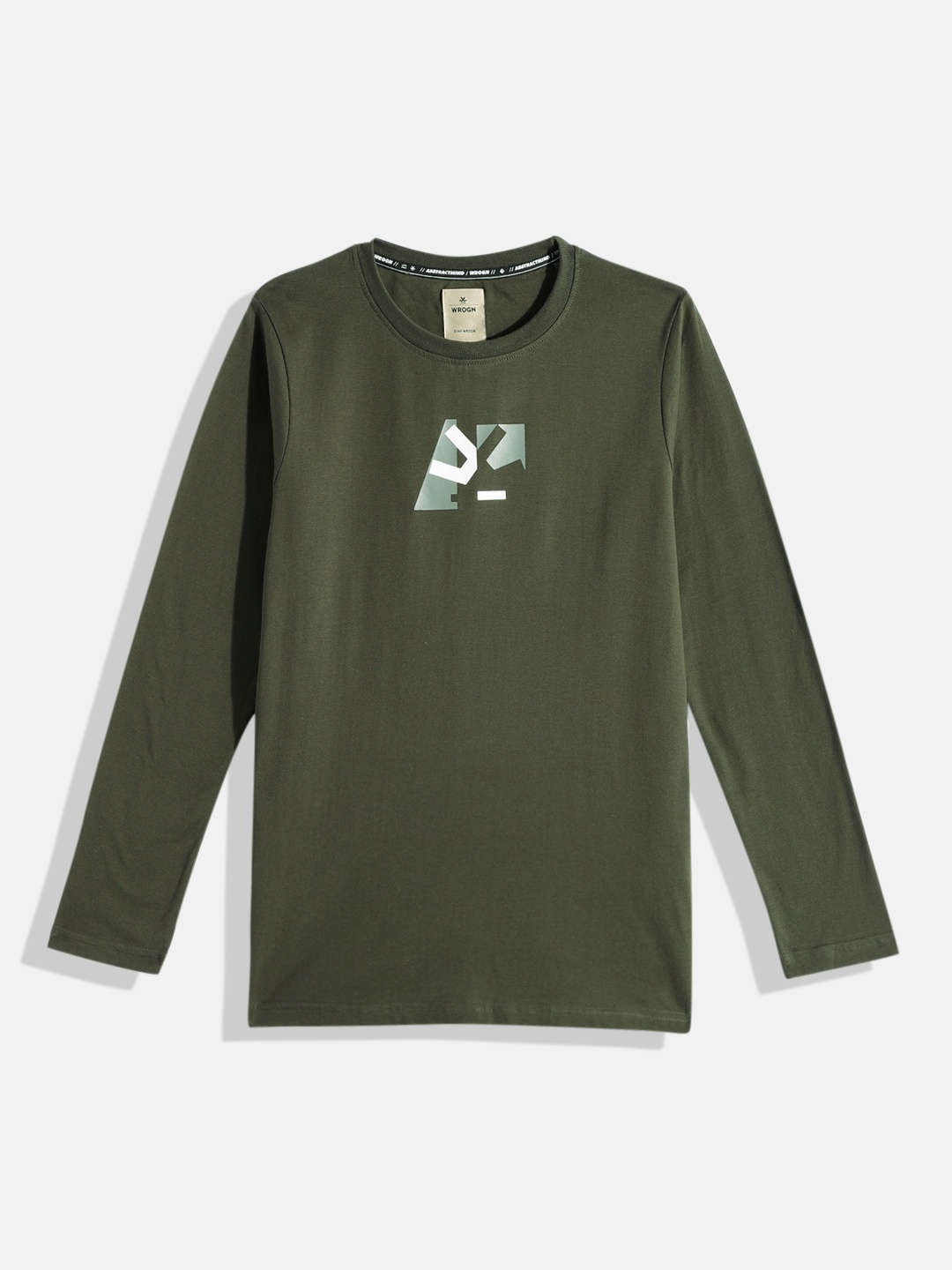 

WROGN YOUTH Boys Brand Logo Printed T-shirt, Olive