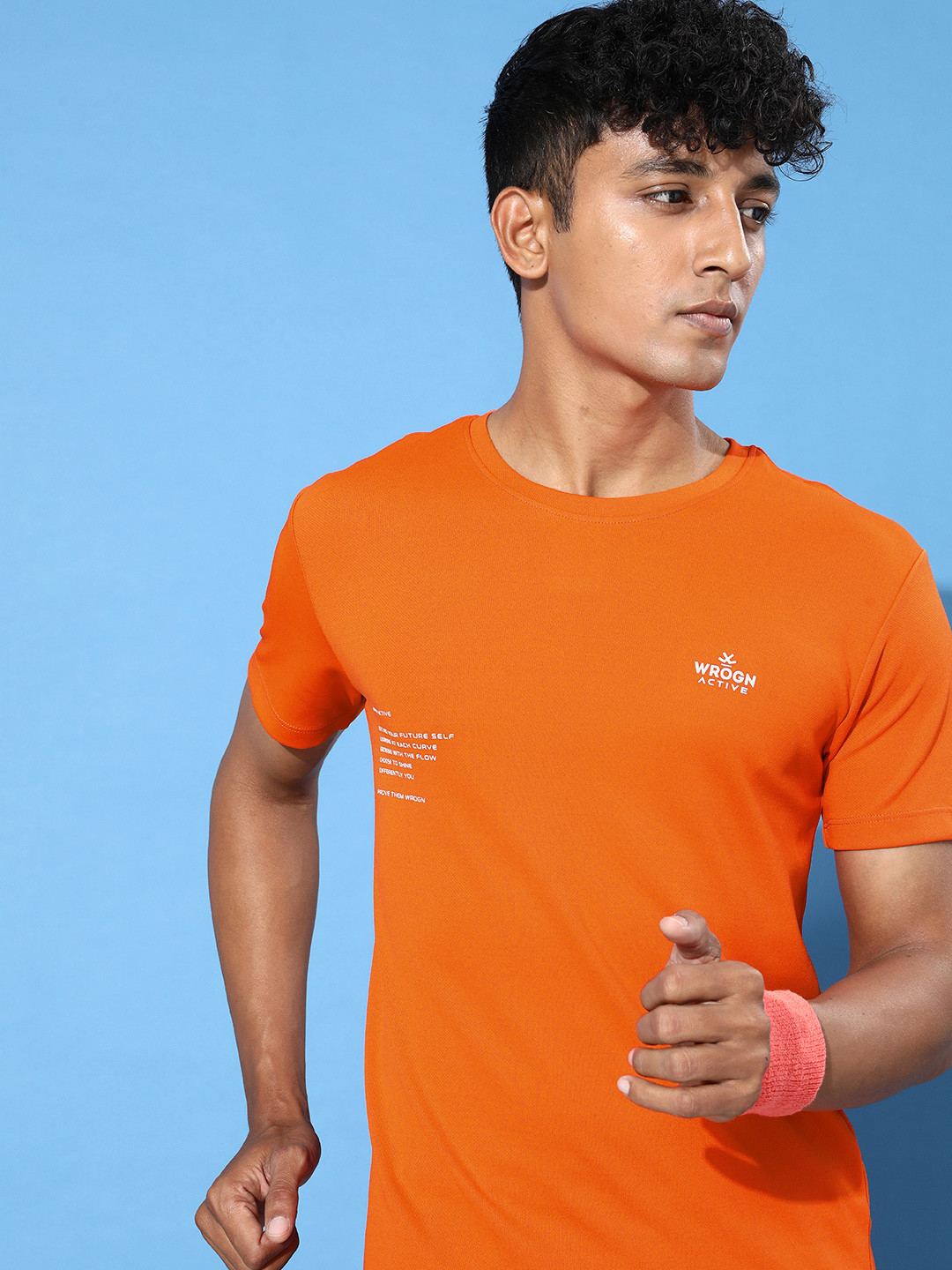 

WROGN ACTIVE Typography Printed Dry Pro Slim Fit T-shirt, Orange