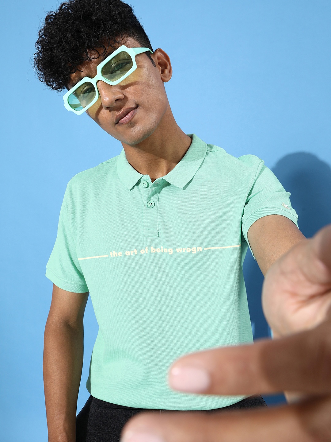 

WROGN Typography Printed Polo Collar T-shirt, Sea green