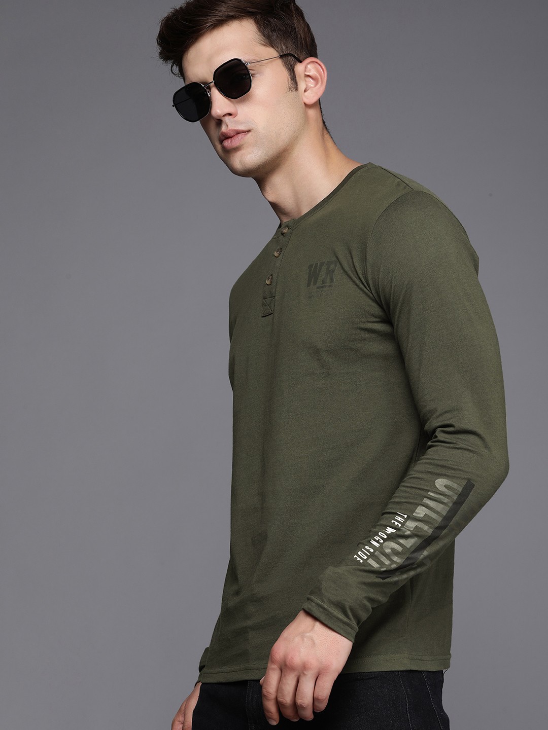 

WROGN Henley Neck Pure Cotton Slim Fit T-shirt, Olive