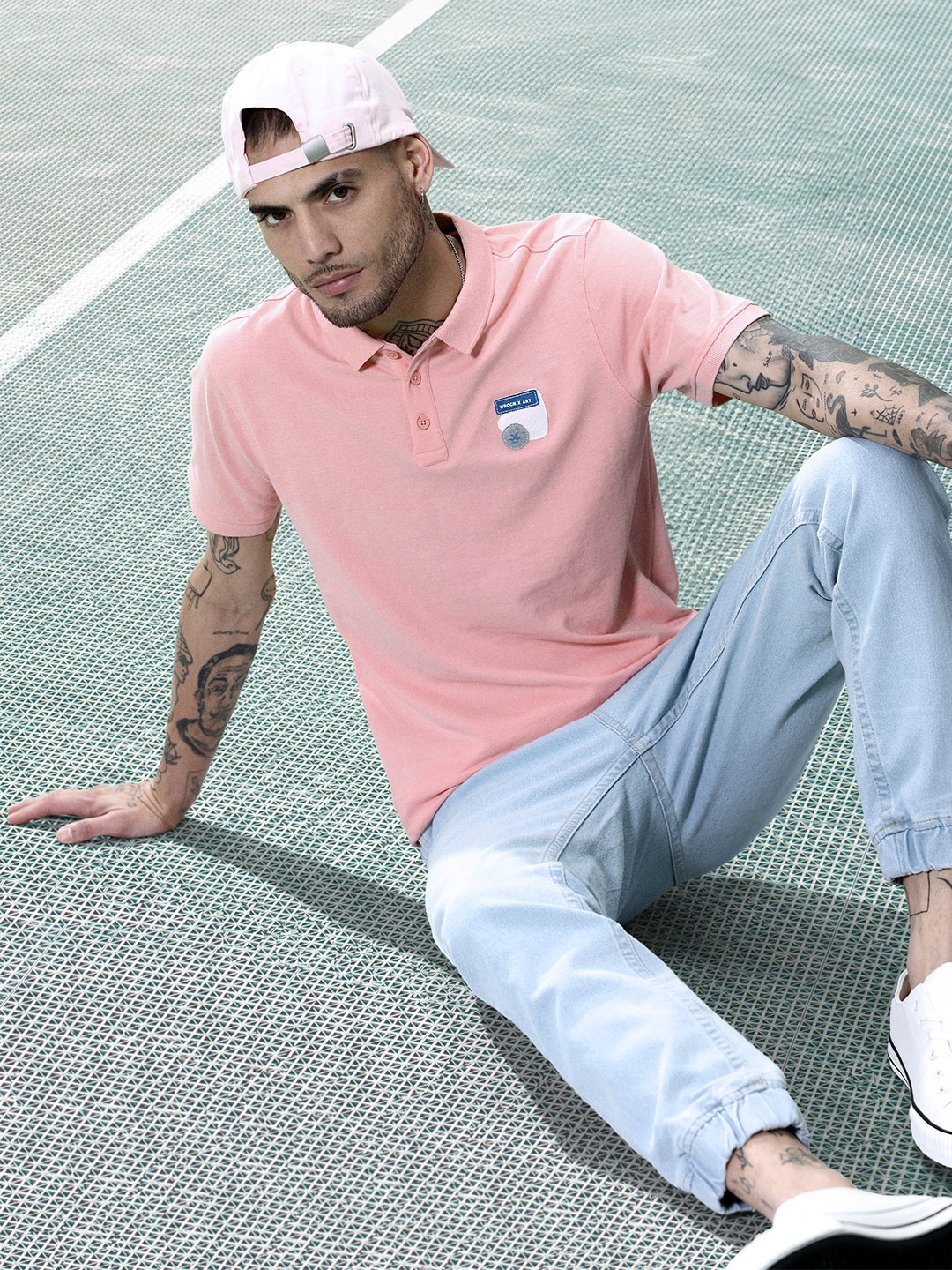 

WROGN Polo Collar Applique Detail T-shirt, Pink