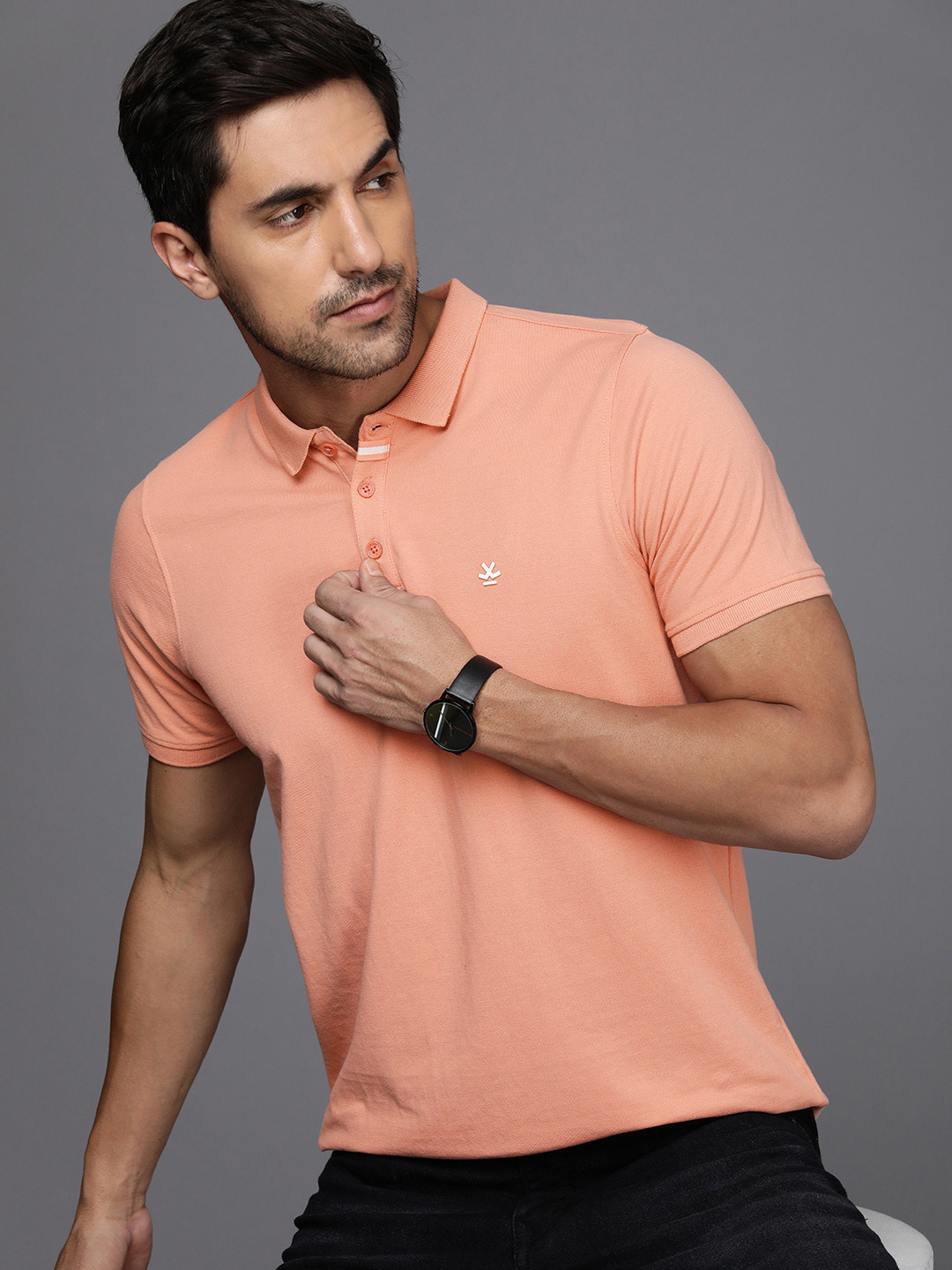 

WROGN Polo Collar Solid Slim Fit Casual T-shirt, Peach